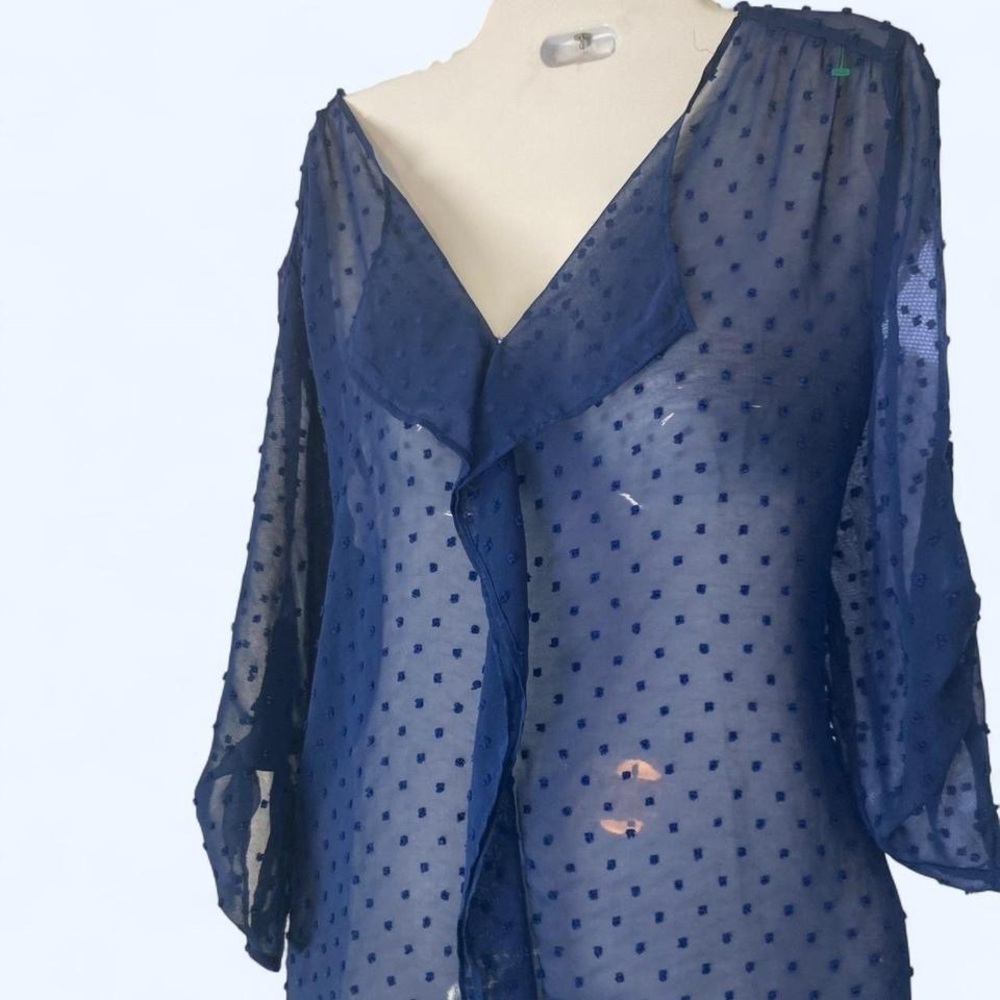Ann Taylor Blue sheer polka dot blouse  #polkadot M